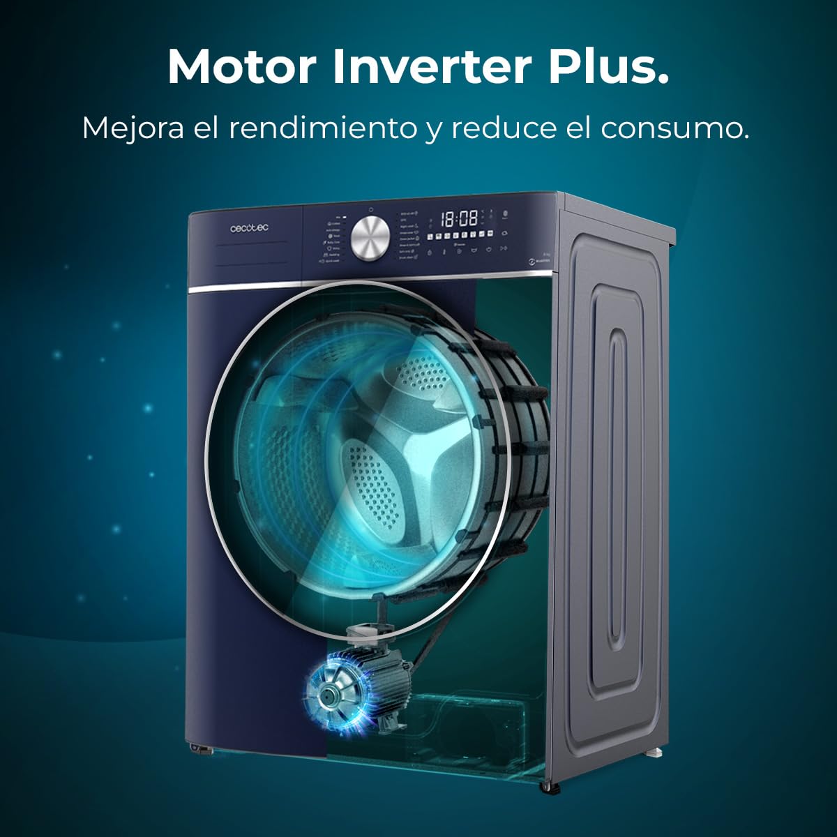 Cecotec Lavatrice 8 Kg Carico frontale Bolero DressCode 8800 Inverter Ice Blue A. 2000 W, 1400 giri/min, 16 programmi, basso consumo, motore inverter Plus, SteamMax, ricarica automatica e display