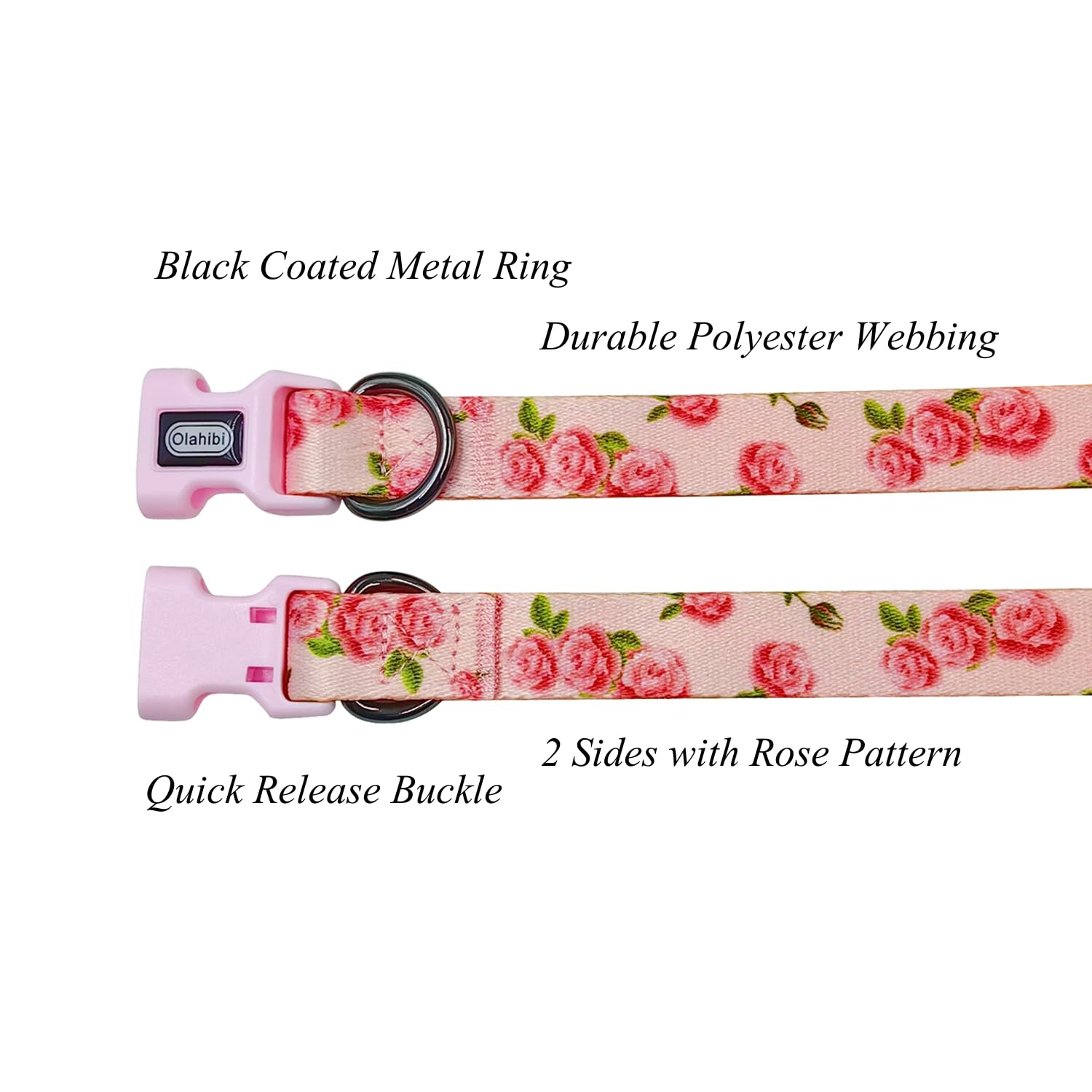Olahibi Dog Collar and Leash Combo Set, Floral Pattern, Polyester Material, 150CM Matching Leash, for Small Dogs.(S, Pink Rose) - Image 3