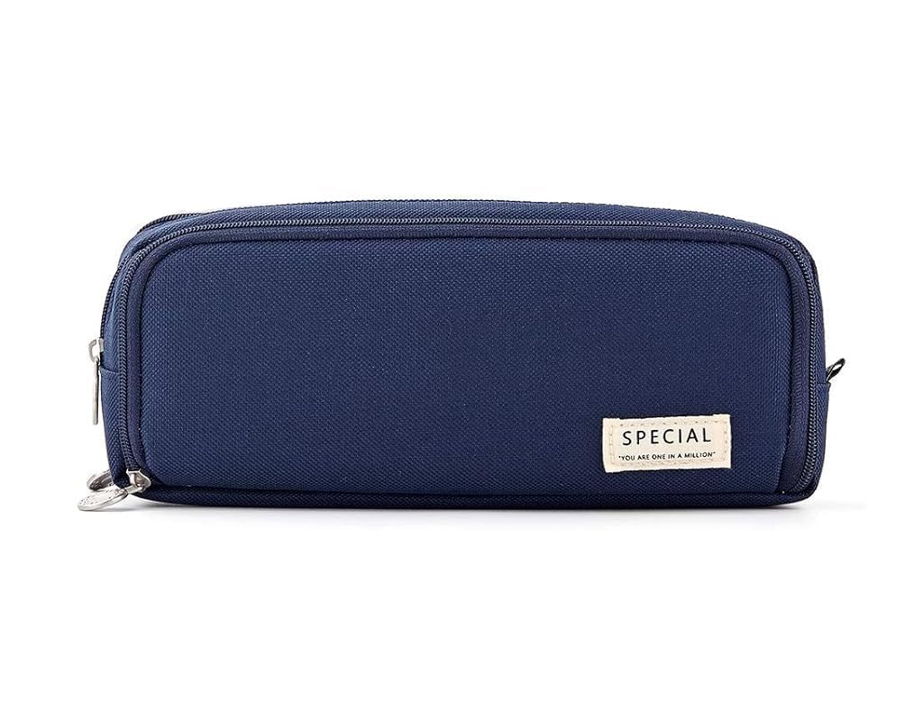 VEPROIX Canvas Large Capacity Pencil Case with 3 Compartments, Metal Zipper Pen & Pencil Pouch for School, College, Office, Boys & Girls, Travel Stationery Bag Organizer (Blue)