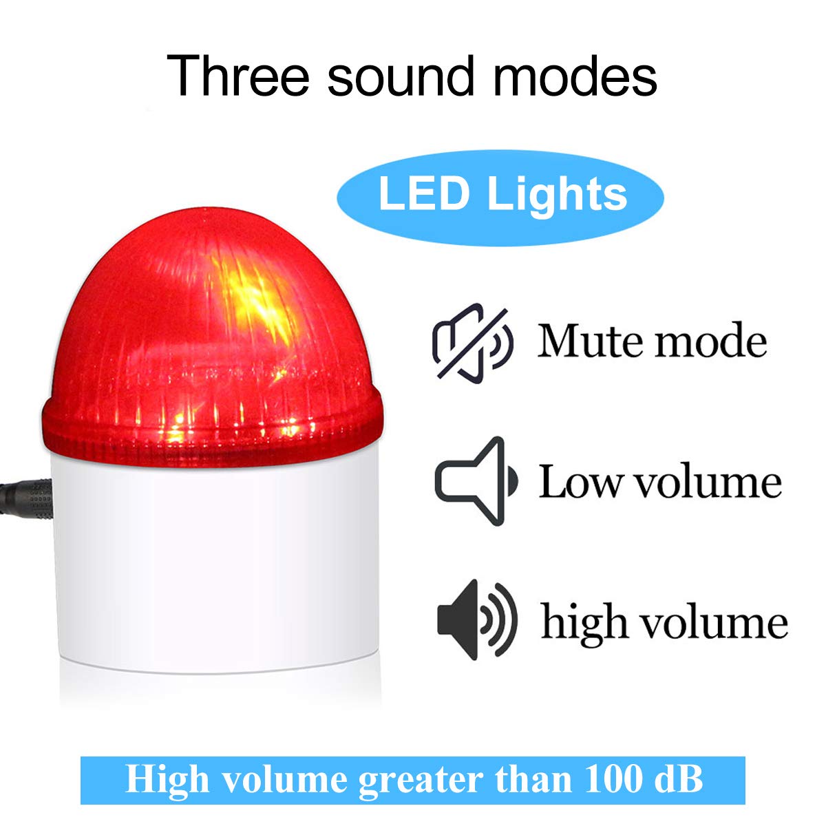 Retekess TH103 Alarmsystem, 3 LED Blitz Sicherheitsalarm, 110 dB Lärm, Anrufsystem mit Zugseil für Lager, Einkaufszentrum, Schule, Fabrik (2 Tasten + 2 Empfänger)