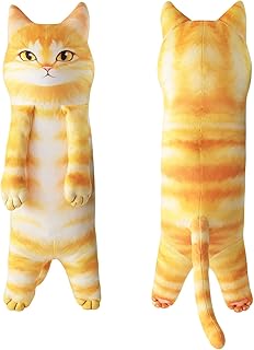 Long Cat Plush Kawaii Body Pillow, Cute Stuffed Animals Soft Plushies Pillow,Kitten Plush Throw Pillow Doll Big Plush Toys Gift for Girls Boys Kids (Yellow, 20in/50cm)
