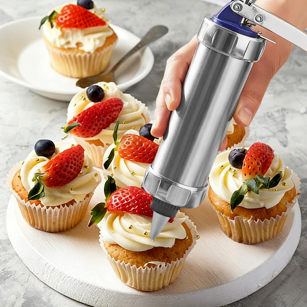 Pressa per pasticceria, con 20 stencil e 8 beccucci in acciaio inox, pressa per biscotti a spruzzo, pressa per biscotti, macchina da cucina fai da te