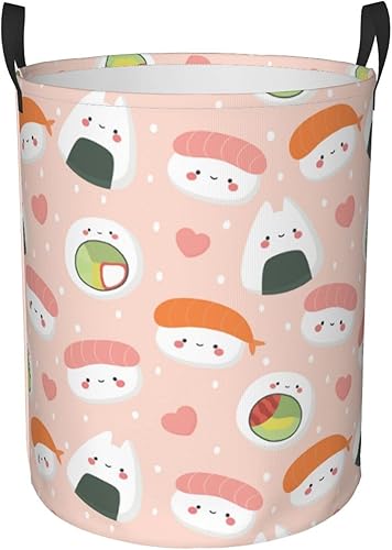 Cesta de lavandería plegable con diseño de comida de sushi con asa, impermeable, cesta de almacenamiento de lavandería, organizador de contenedores