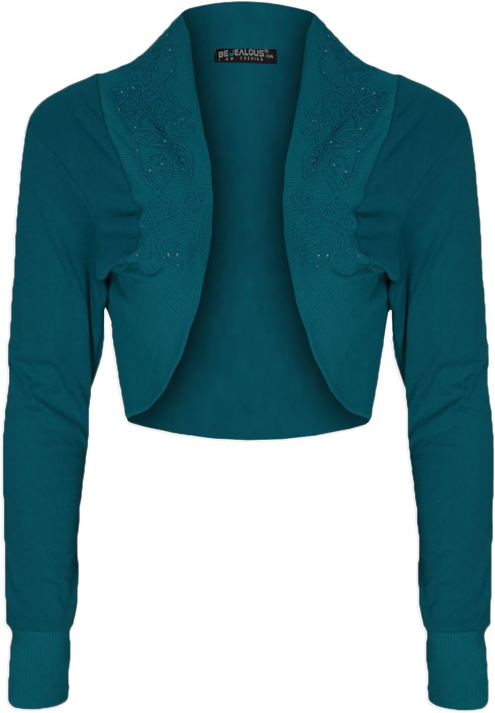 Oops Outlet Women's Diamantes Studded Cotton Bolero Cardigan Shrug Cropped Top