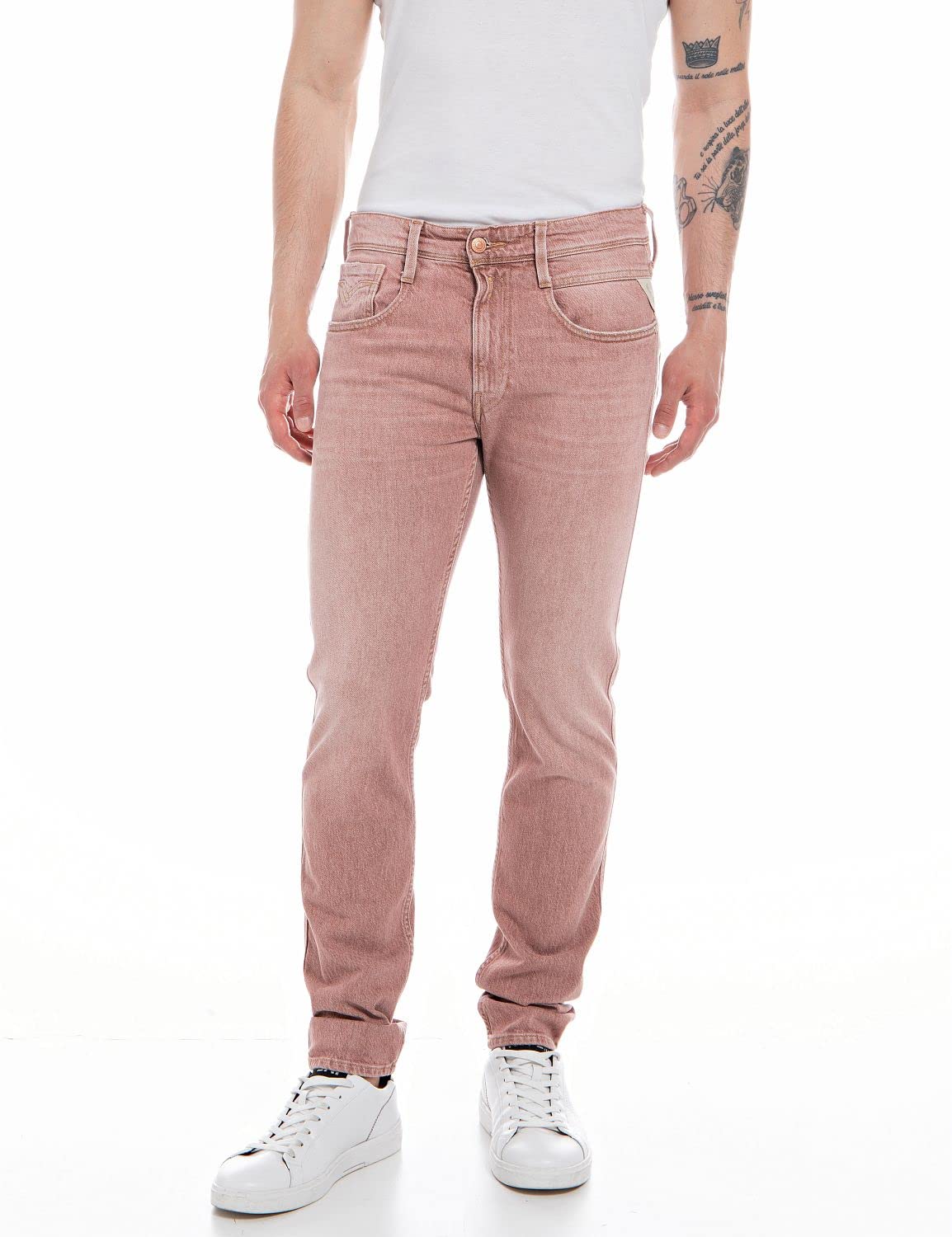 Replay Herren Jeans Anbass Slim-Fit, Brick Delavè 250 (Rosa), 33W / 32L
