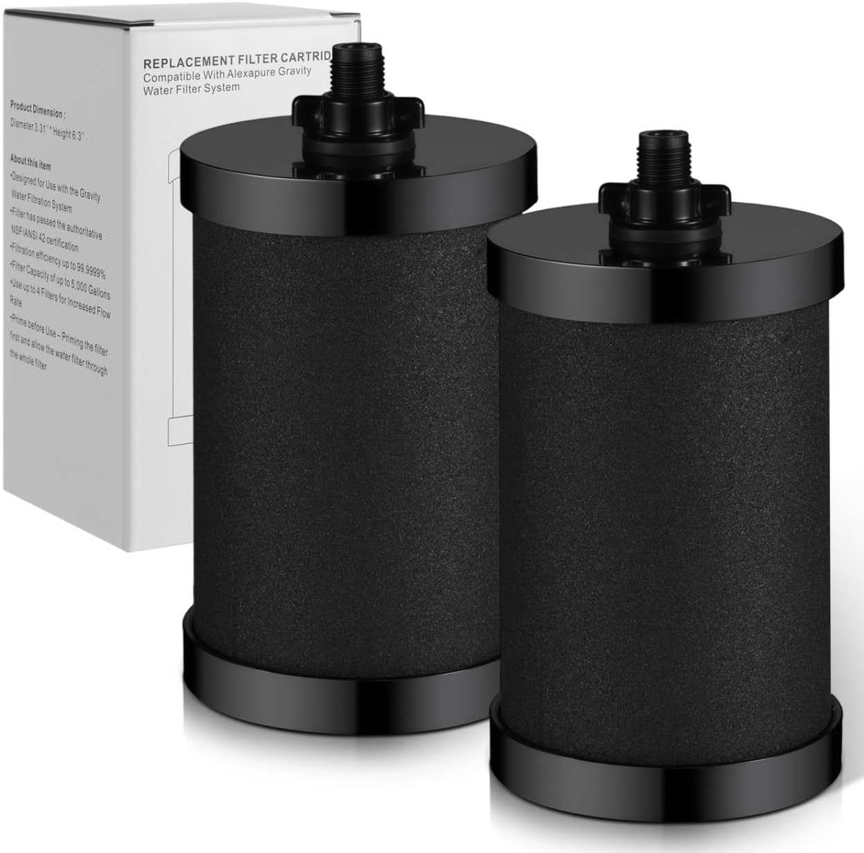 2387 Pro Filter Replacement, NSF Certified for Alexapure 2387 Pro Water Filter, 5,000 Gallon Throughput Capacity Compatible with Alexapure Pro Water Filtration System, 2 Pack Black