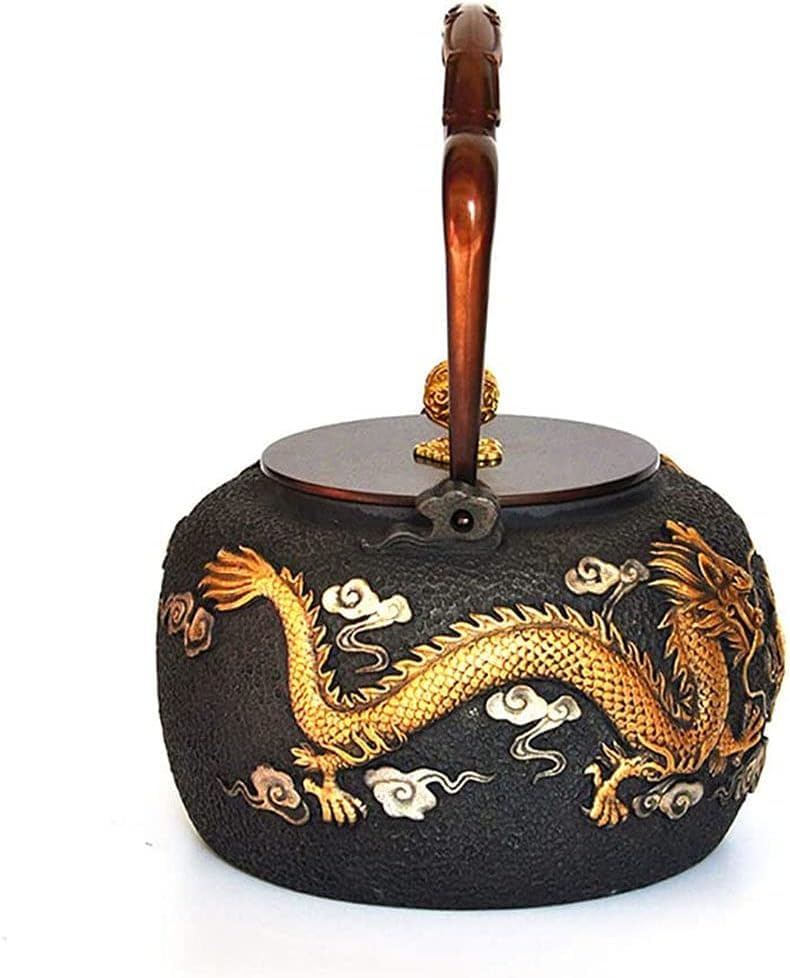 Tetera de hierro fundido, apta para estufa, tetera japonesa grande, dragón, hervidor de té seguro para hojas sueltas y bolsas de té