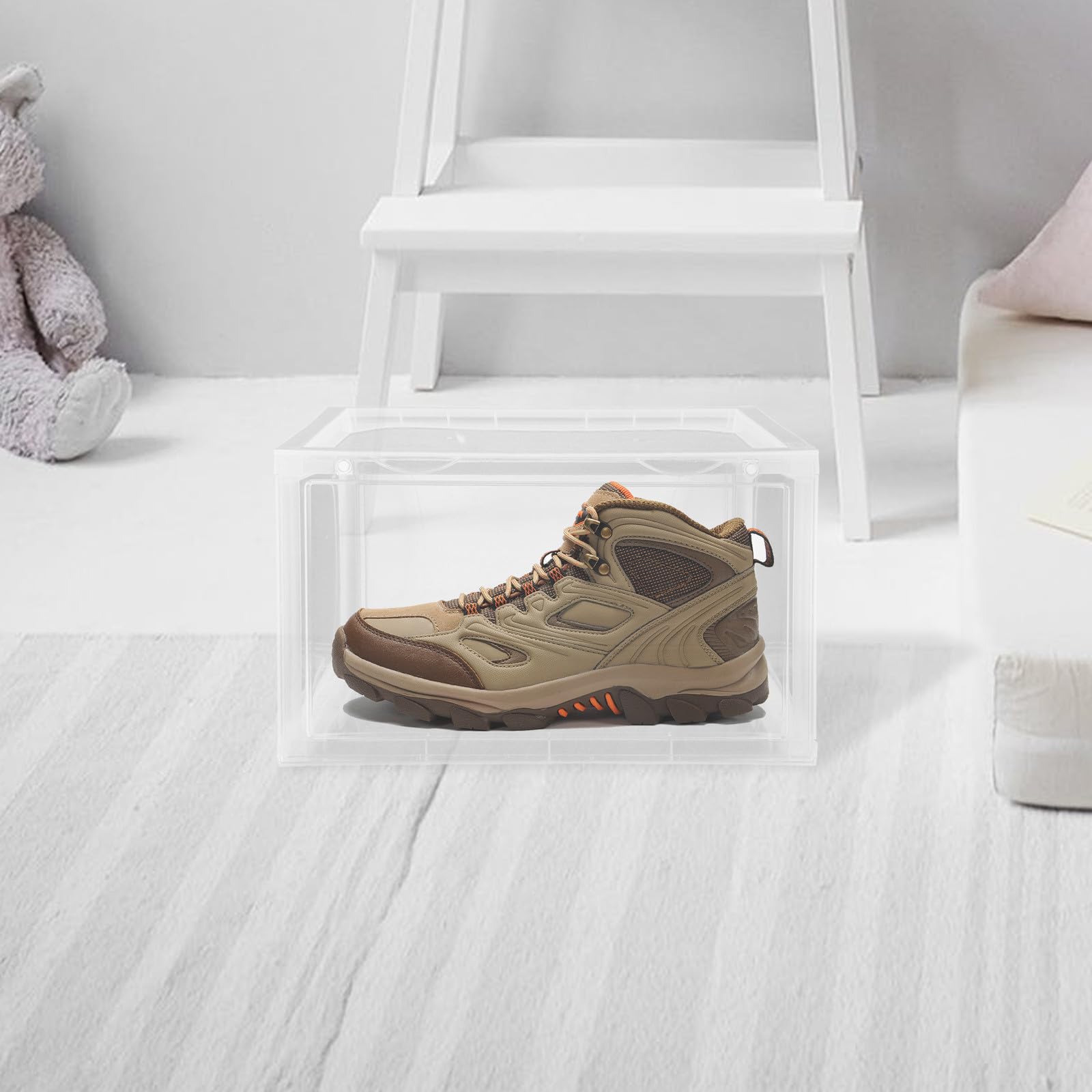 PLAFOPE Schuhkarton aus Acryl Faltbarer Schuhkarton Transparent Stapelbar mit Magnetischer Seitenöffnung für Sneaker und Schuhe für Zuhause und Büro