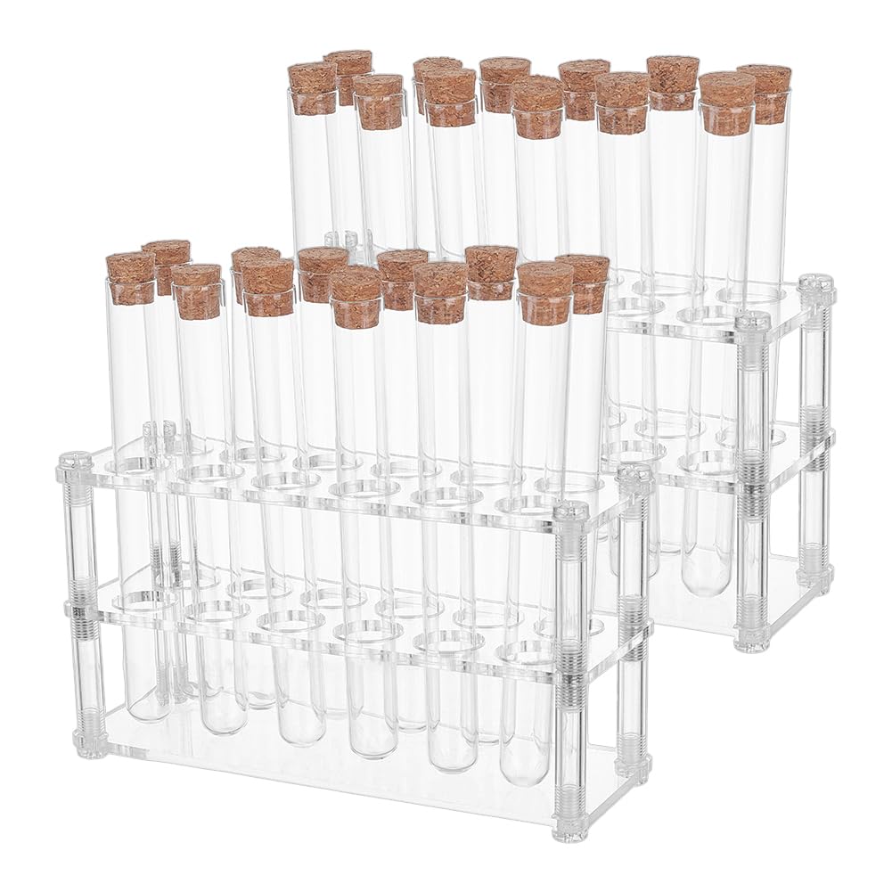 OLYCRAFT Juego de 2 soportes para tubos de ensayo con 24 tubos, soporte de tubo acrílico extraíble para laboratorio, expositor transparente para experimentos científicos