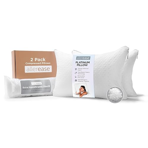  AllerEase Platinum 2-in-1 Adjustable Pillow, CleanBoost Allergen Barrier, Extra Fill,