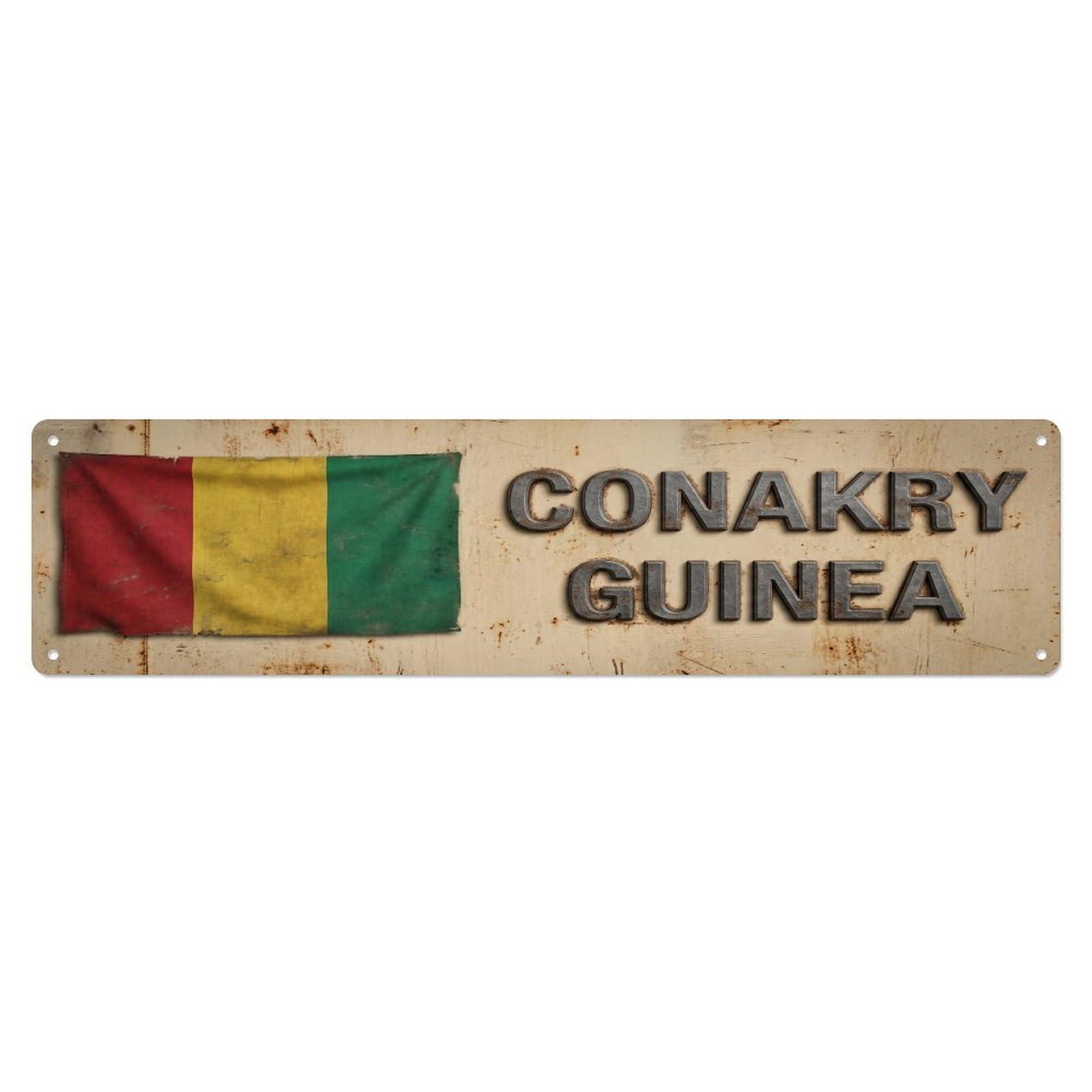 Okahys 4X16inch(10X40cm) Vintage Conakry Guinea Flag Decor Rustic Travel Metal Tin Sign
