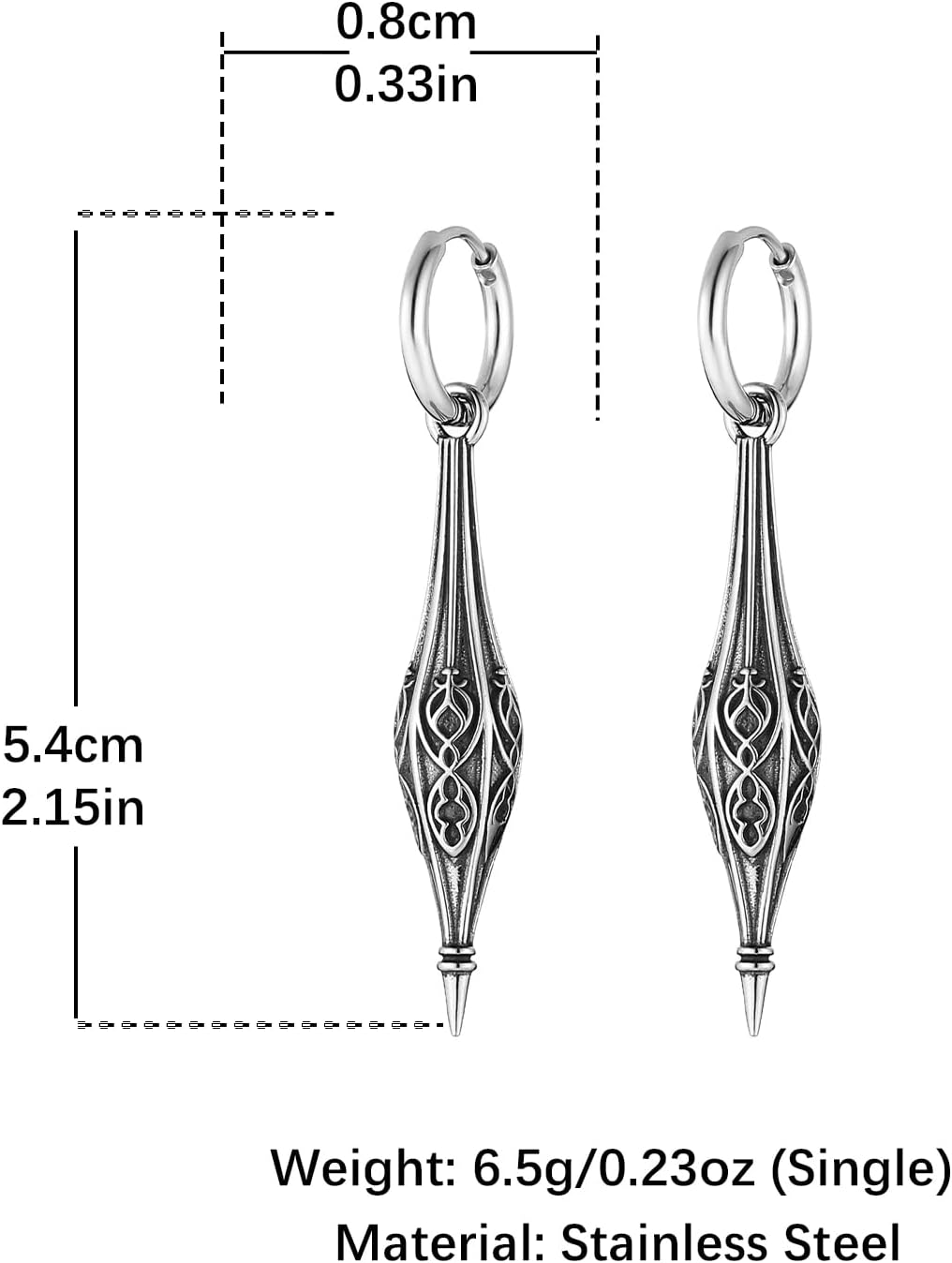 HZMAN Spike Dangle Earring for Men Retro Gothic Stainless Steel Earrings for Women - Image 5