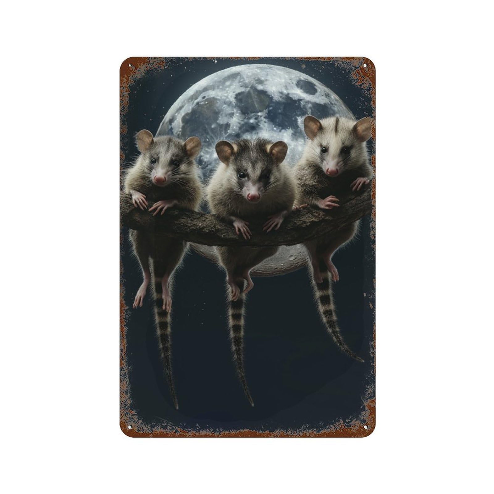 Vintage Rust Metal Sign Possums Under The Moonlight 11.8"x7.9", Industrial Home Decor for Farmhouse, Kitchen And Entryway Decor