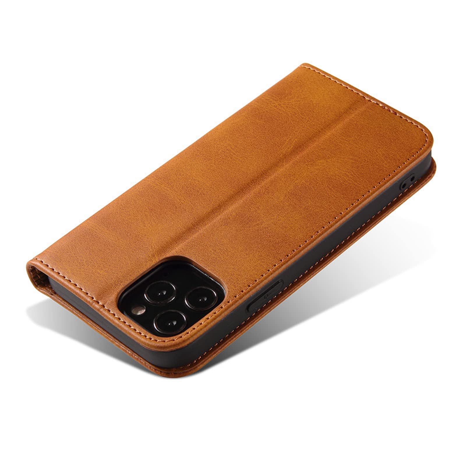 LTL Etui na telefon do iPhone 13 Mini/13/13 Pro/13 Pro Max, ręcznie robione skórzane etui z klapką z przegródkami na karty, etui na telefon, magnetyczne zamknięcie, żółte, 13 mini 5,4 cala