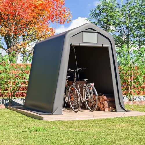 Gerätehaus Metall 8x4 Fuß – verzinkter Stahlschuppen mit Fundament & Schrägdach, wetterfest als Fahrradgarage, Fahrradbox, Mülltonnenbox oder Tierunterstand – Grau