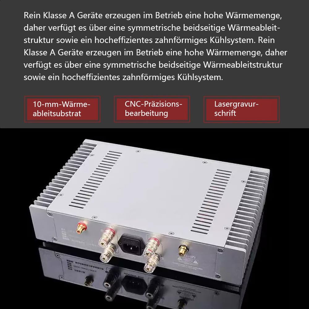A1S Reiner-Klasse-A-Endverstärker 20W×2 HiFi Stereo Audio Endstufe | 2.0 Kanal | Kompatibel mit Desktop- und Regallautsprechern | Farbe: Silber