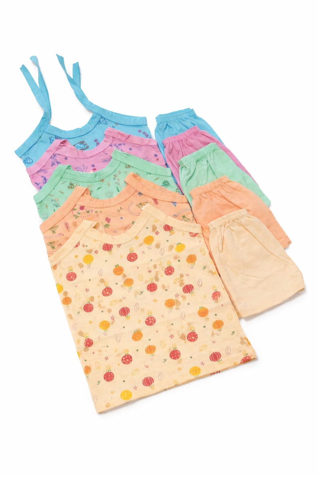 Soft Cotton Hosiery Jablas for Newborn Baby, 0 Months, Multicolor Printed, Knot Type, 5 Pack Set