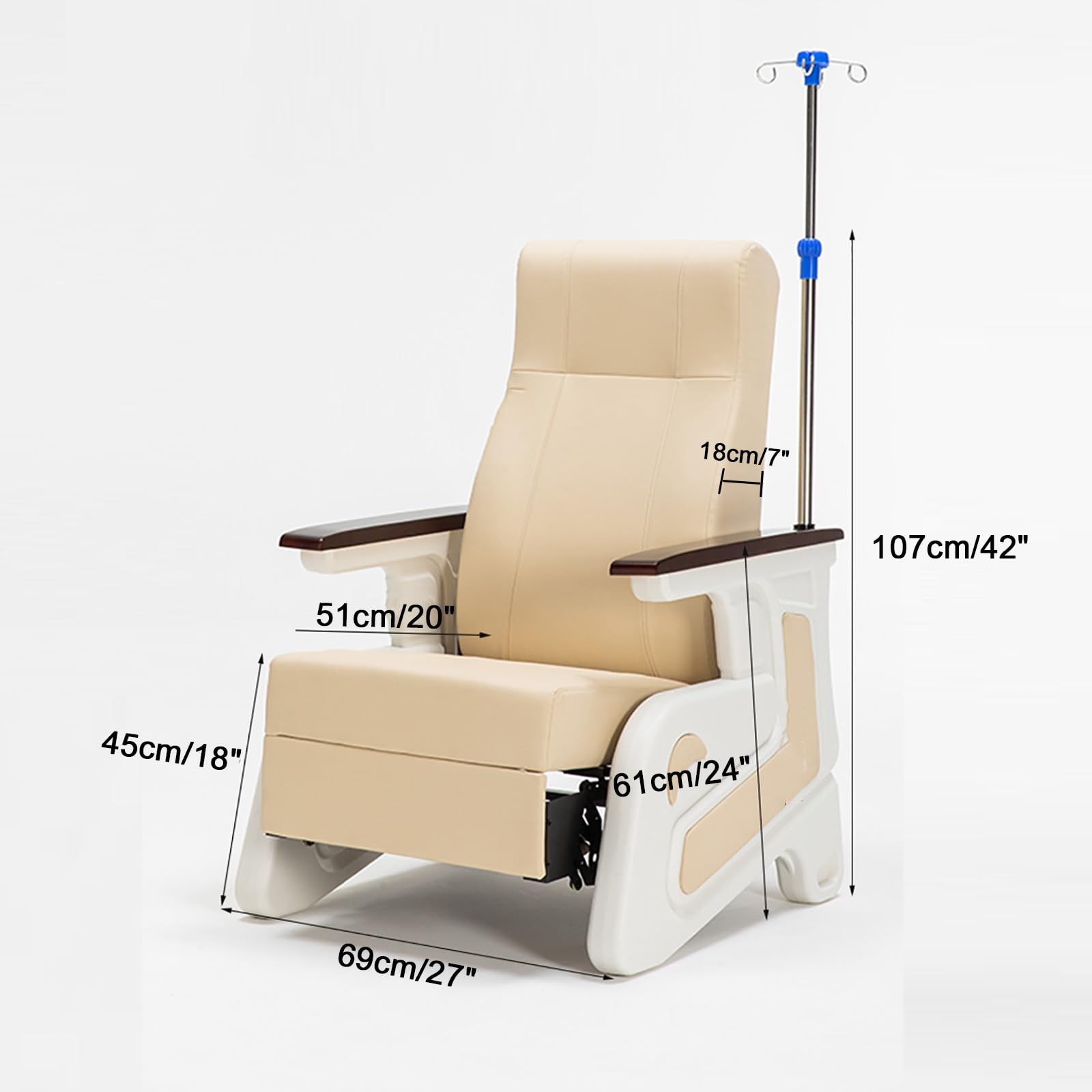 Verstellbarer Klinikstuhl Mit InfusionsstäNder – Ergonomischer Untersuchungsstuhl Mit Einziehbarer FußStüTze Und Abnehmbarem InfusionsstäNder FüR KrankenhäUser Und Kliniken(Khaki)