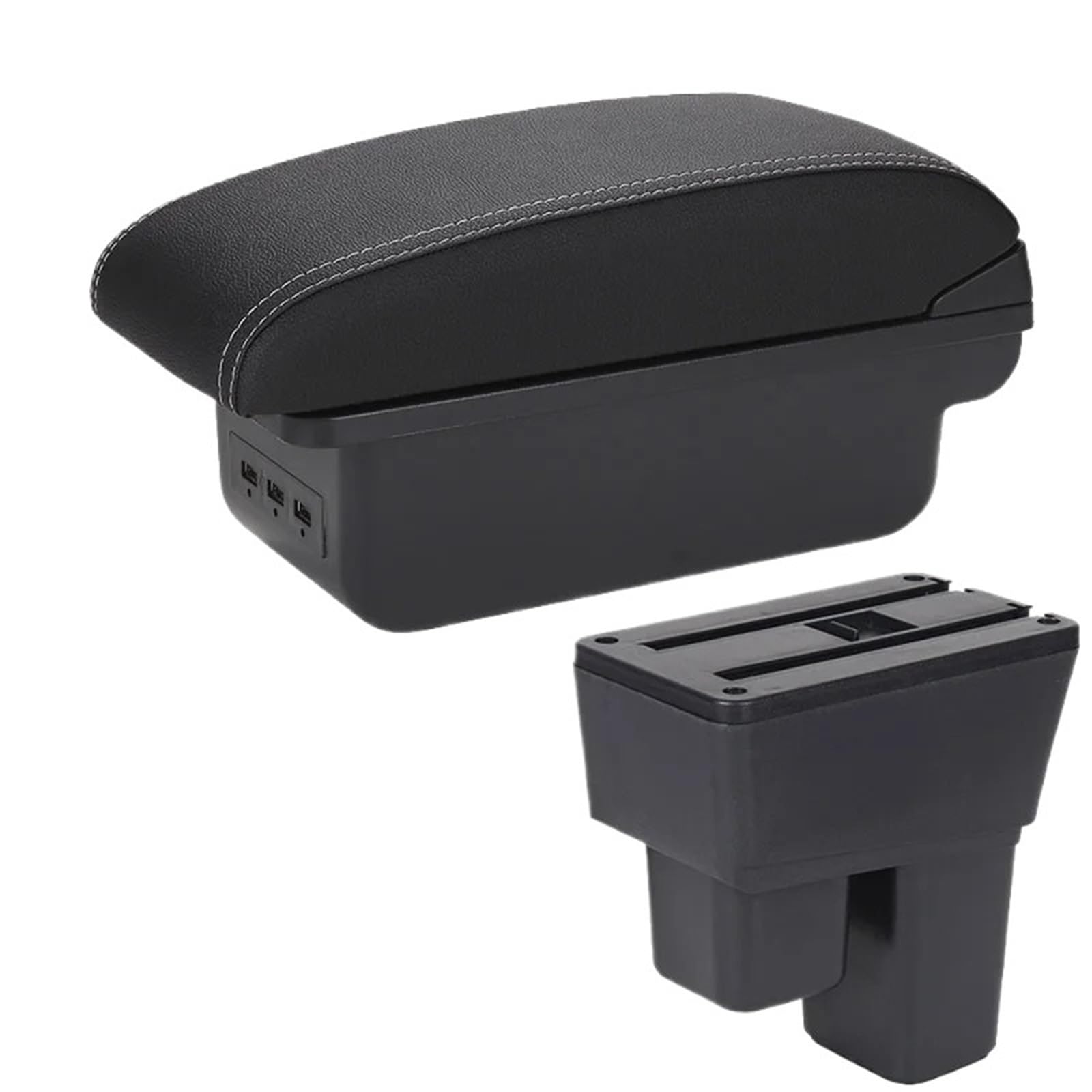 AWGNTQQ Car Armrests For Fit Jazz 2 2008 2009 2010 2011 2012 2013 Car Storage Box Accessories(B3 Black white 3USB)