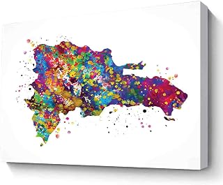 MBARE Watercolor Art Wall Decor,Dominican Republic Map Watercolor Print Map Decor Art Print Wedding Gift Poster Travel Wall Art Hanging~-8"X12" Canvas Print With Frame