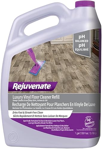 Rejuvenate Limpiador de pisos de vinilo de lujo de alto rendimiento fórmula neutra pH que no deja rayas ni residuos apagados 128 onzas
