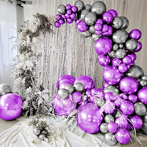 Image of Just Party 25Pcs Silver & 25Pcs Purple Metallic Chrome Balloons with Shiny Surface For Birthdays /Anniversary /Engagement /Baby Shower /bachelorette Party Decorations (Pack of 50)