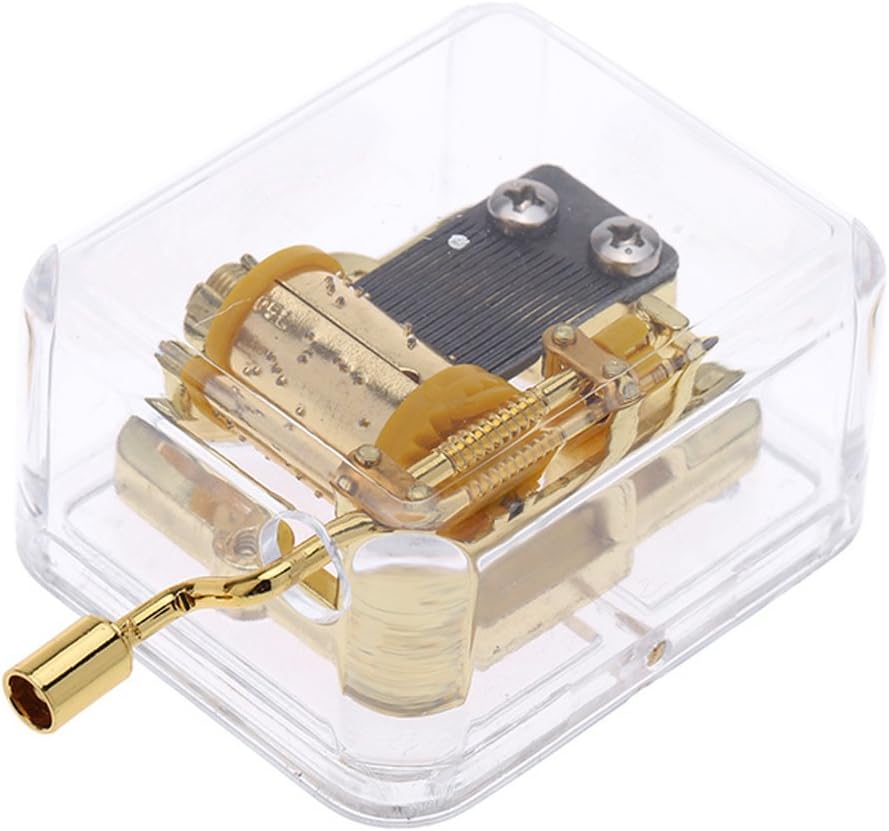 18 note Acrylic Clear Gold Hand Cranked Gurdy Musical Mechanism Music Box(For Elise)