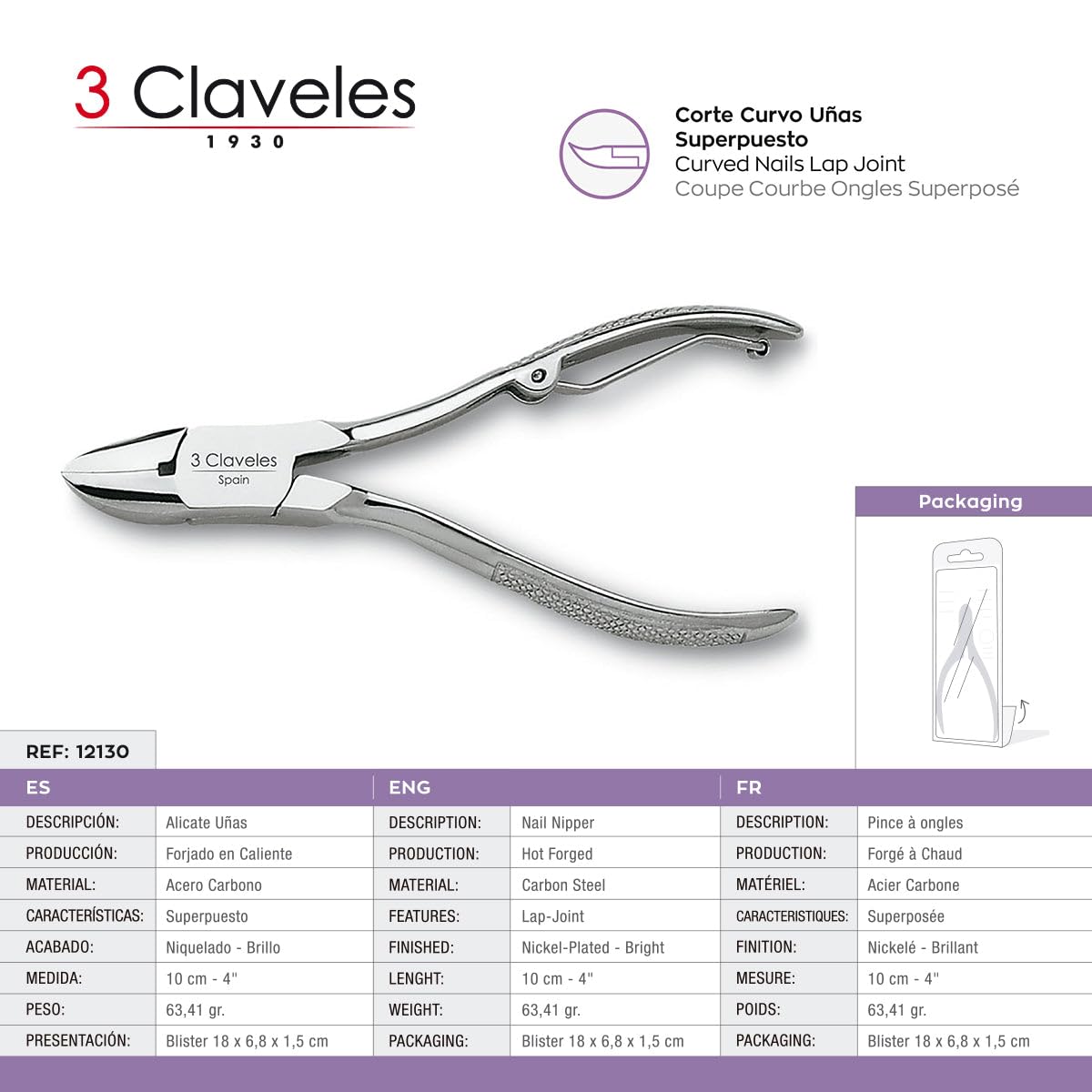 Original 3 Claveles 12130 - Pinces pour les ongles, 10 cm