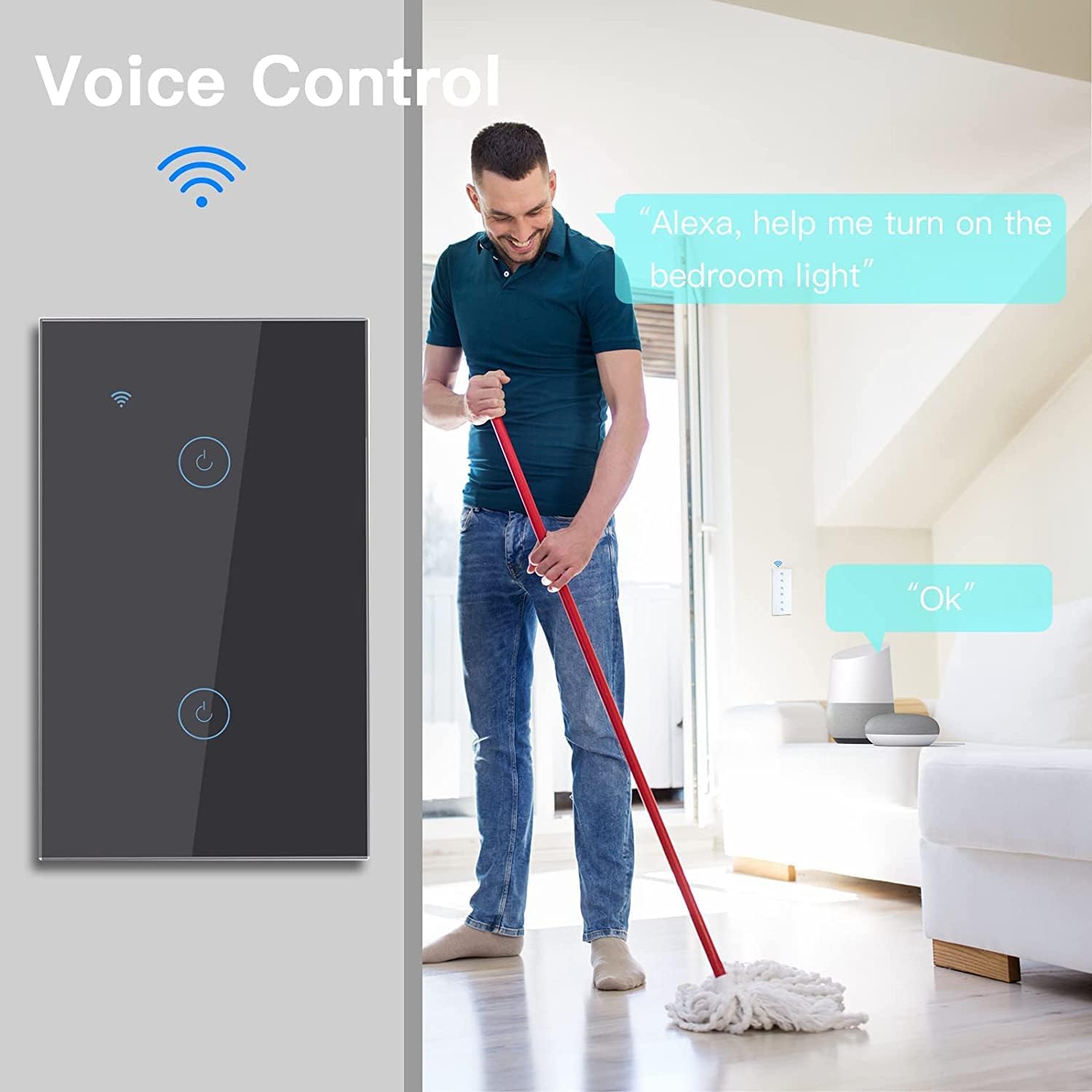 1 Gang and 2 Gang Smart Light Switch Black Bundle