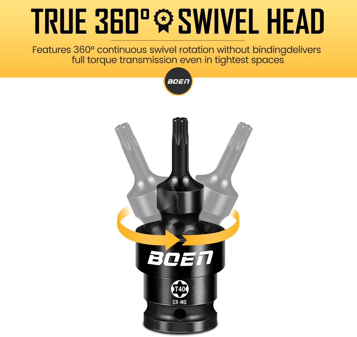BOEN 8-Pieces Universal Torx Bit Driver Impact Socket, 1/2" Drive Size (T30, T40, T45, T47, T50, T55, T60, T70) With Socket Rail, CR-MO Steel