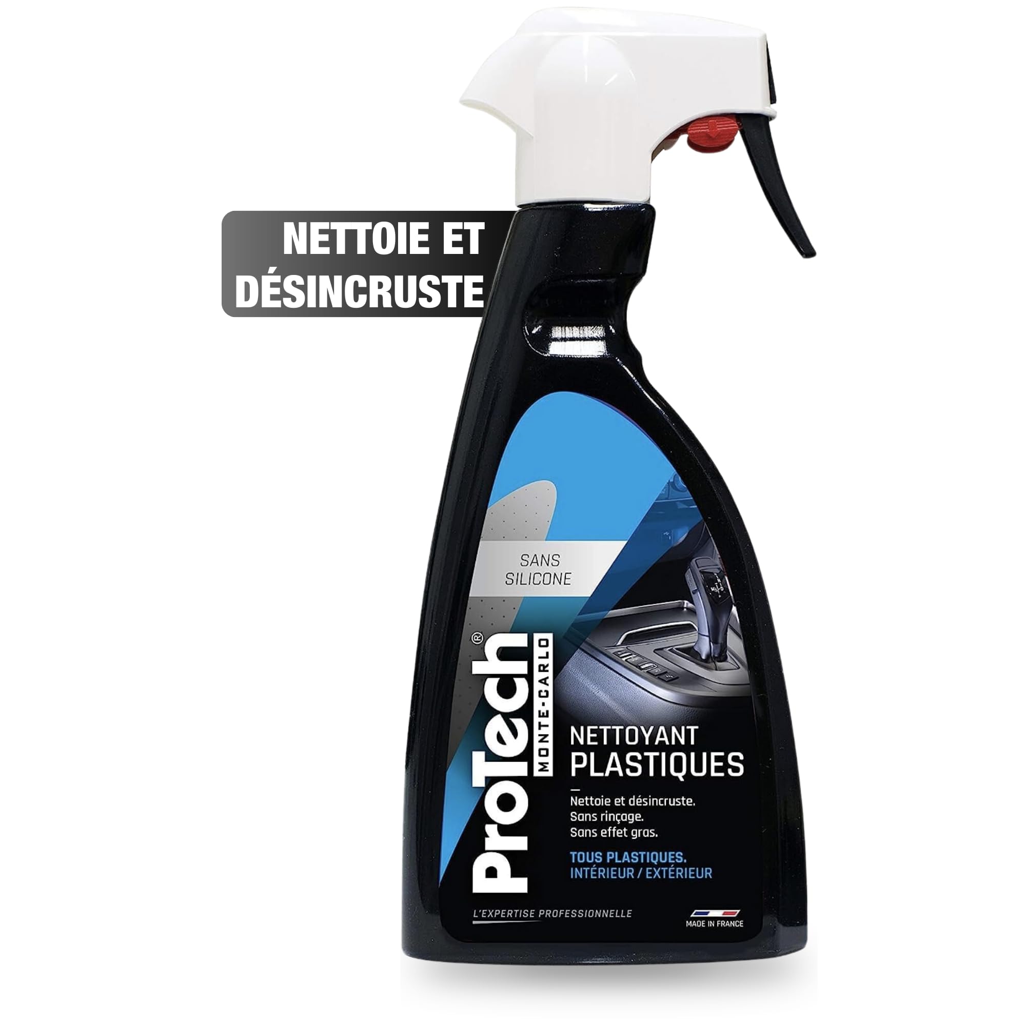 ProTechMC | Nettoyant Plastique Voiture Interieur & Extérieur | Toutes Surfaces Plastiques & Vinyles | sans Rinçage | Anti-​Bactérien | Nettoie en Profondeur et Désincruste | Made in France | 500 ML