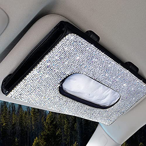 EcoNour Bling Tissue Holder for Car | Car Sun Visor Tissue Holder | Bling Mask Holder for Car | Tissue Box Holder for Car | Bling Mask Organizer for Car | Bling Car Accessories for Women | 9â€ x 5â€