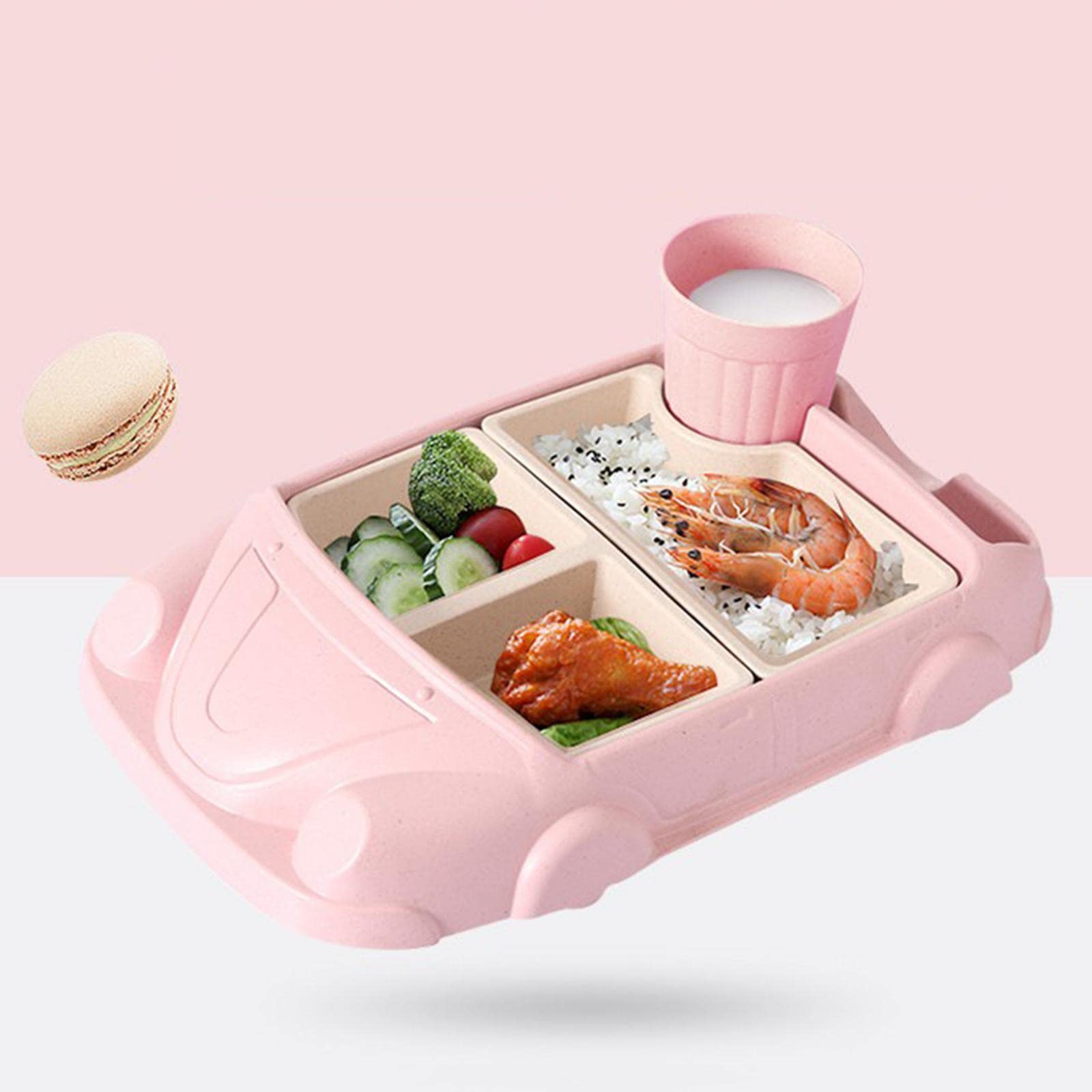 jojomis Children's 4Pcs Bamboo Dinner Set Kids Board Food Plate Bowl Cup Set Dishware Cartoon Tableware, Kids Healthy Mealtime - Pink