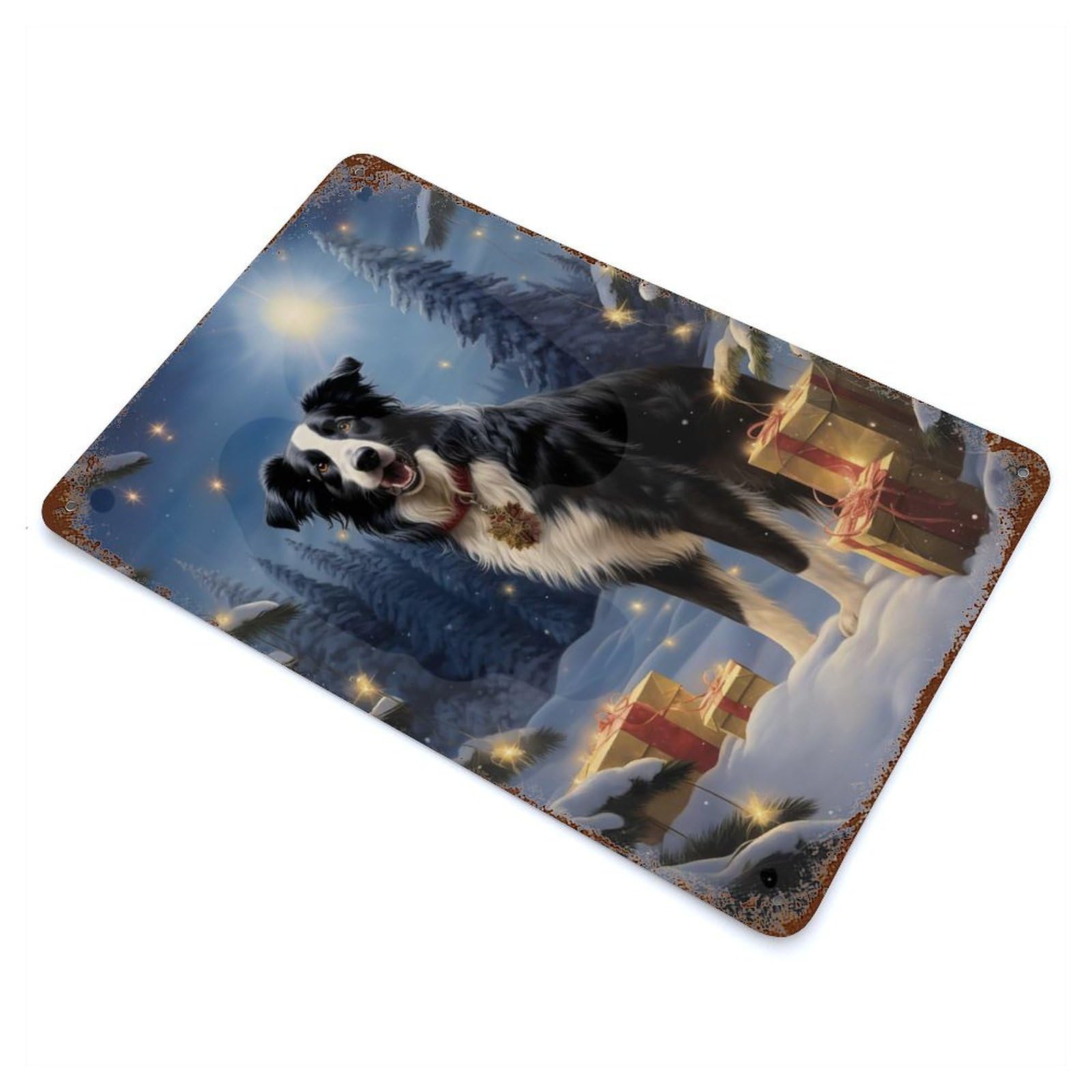 Garage Style Sweet Border Collie Xmas Vintage Rust Metal Sign 11.8"x7.9", Industrial Home Decor for Bar And Workshop