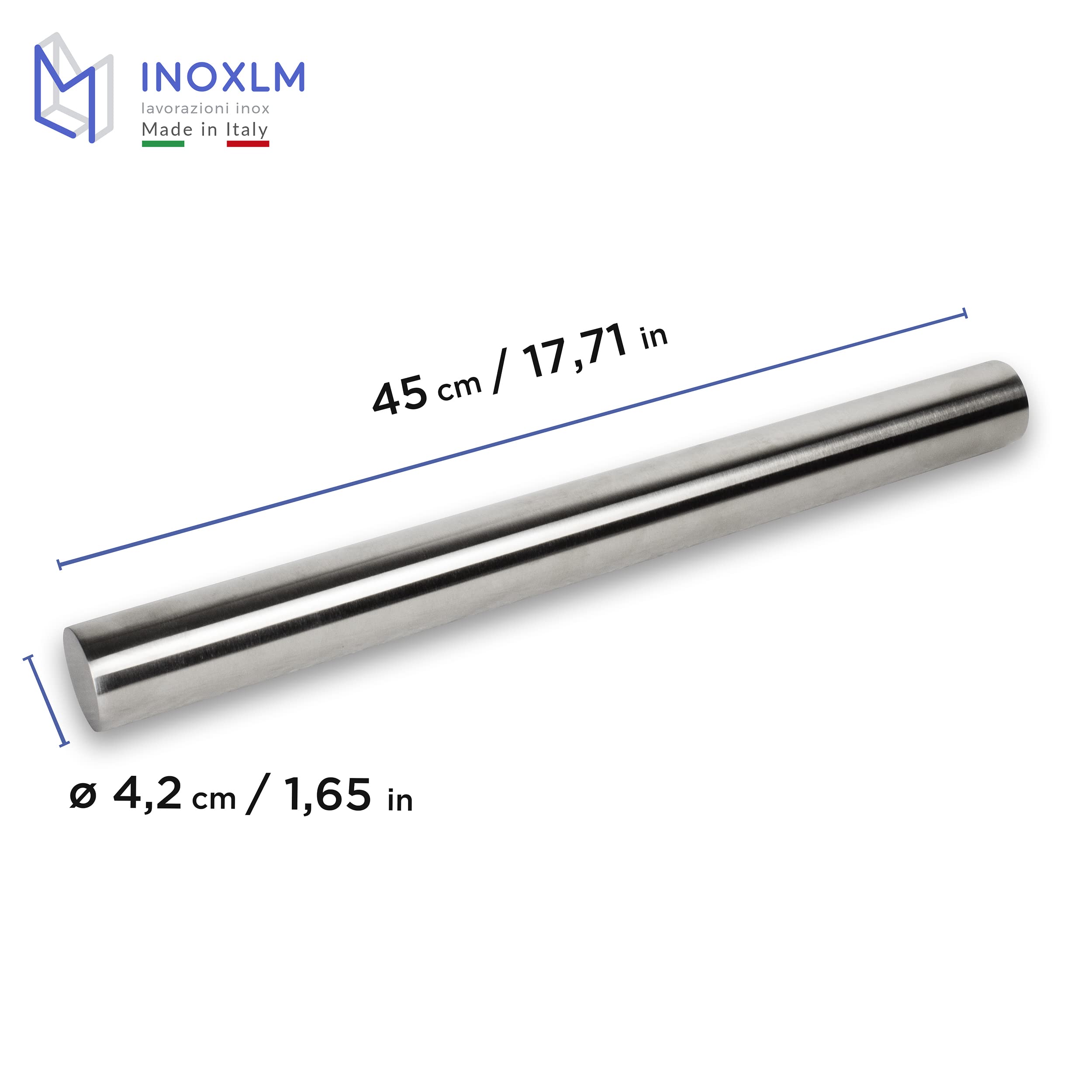 INOXLM Mattarello in acciaio inox per pasta di zucchero impasti cucina pane pizza dolci torte (Senza Custodia)
