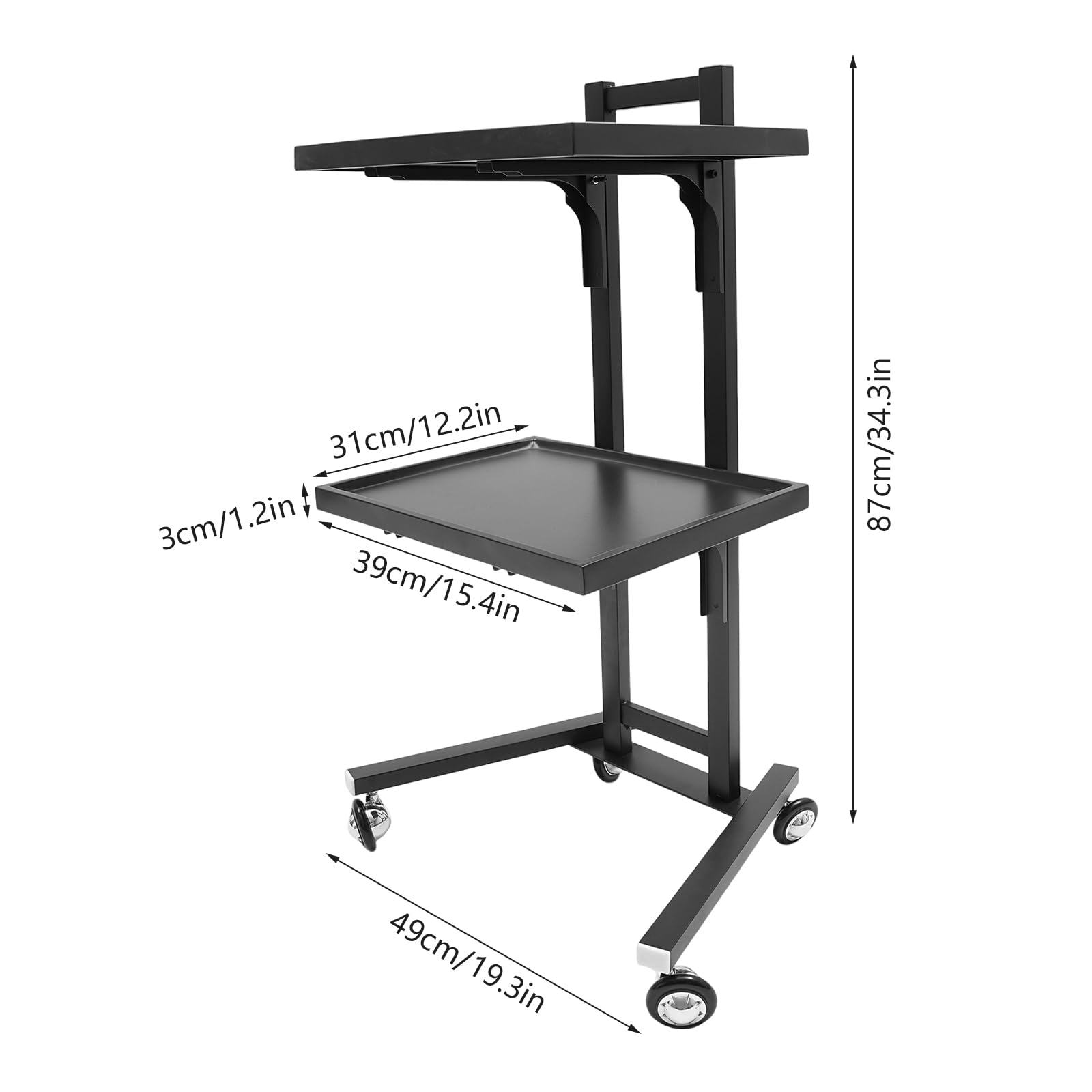 2-Tier Metal Rolling Cart,Gold Beauty Salon SPA Rolling Cart Foldable Tray Trolley Stainless Steel,Storage Equipment Organizer for Salon Tattoo Stainless Steel?19.3 * 34.3inch? (Black)