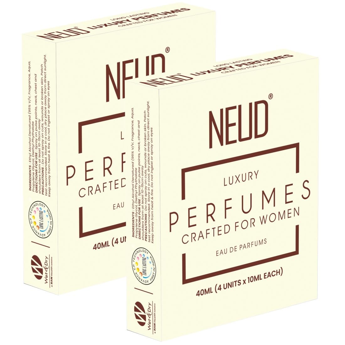 NEUD Luxury Perfume Gift Set for Women - Long Lasting Eau de Parfum (fruity, Rose, Musk, Green Apple) – 2 Packs (4 Vials x 10ml Each)