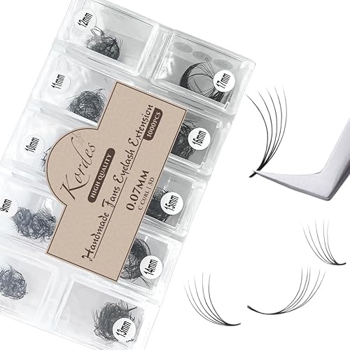 1000 extensiones de pestañas prefabricadas con volumen 5D, rizado C, 1000 abanicos hechos a mano, 0.028 in de grosor (0.354 in) (mezcla de 0.354 in disponible en Yaxa Venezuela