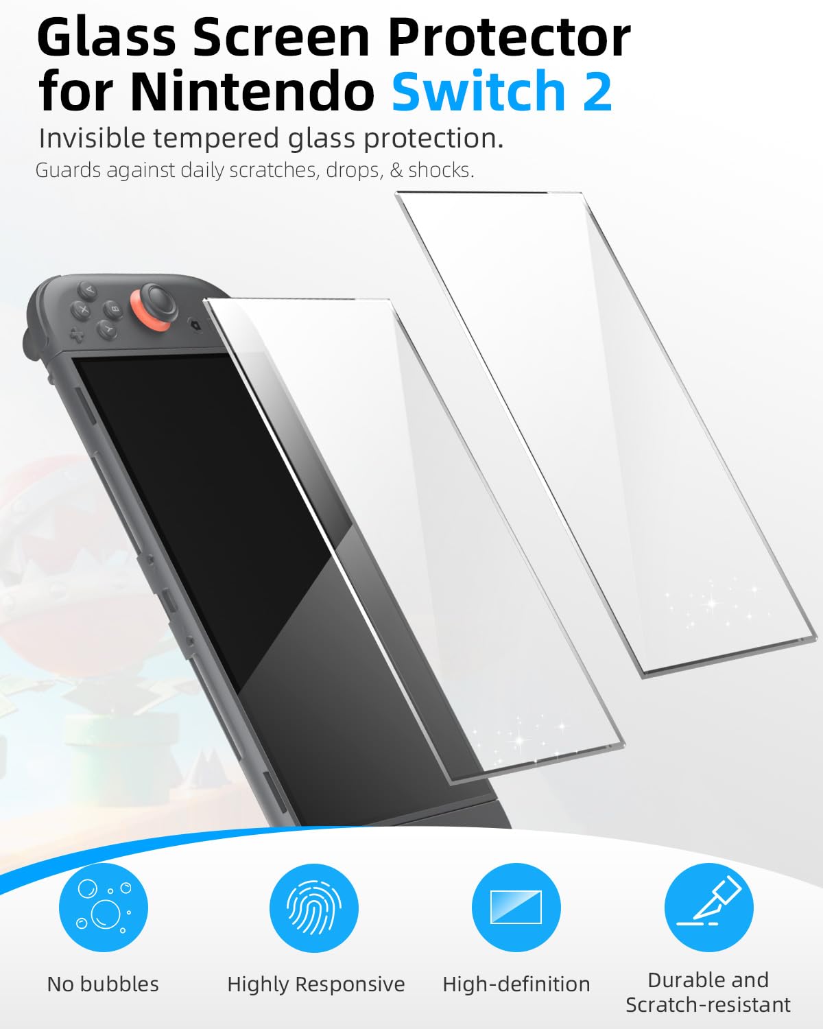 Protective Case Set for Switch 2, Slim Full Body Cover for Switch 2 with 2 Screen Protectors, Blue Light Filter, Waterproof, Anti-Fingerprint, Includes Dust Plugs,Thumb Grips