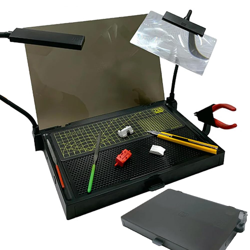 Kit de Construction de maquettes, Table de Travail d'atelier multifonctionnelle pour la découpe et l'assemblage de modèles, établi de modélisme avec lumières LED, loupes, tiroirs de Rangement