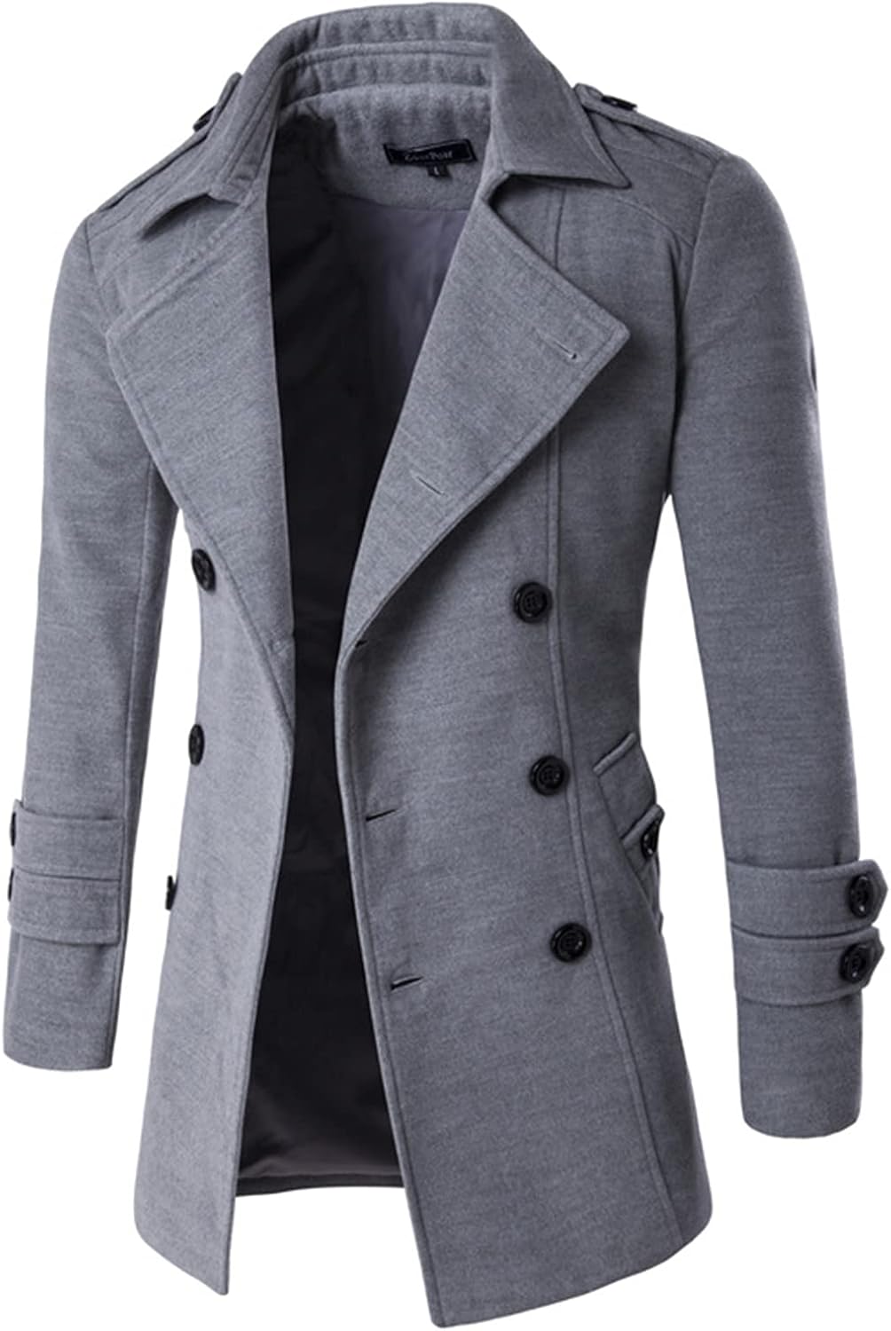 Lu's Chic Men's Double Breasted Coat Korean Trenchcoat Fashion Dress Jacket Slim Fit Business Casual