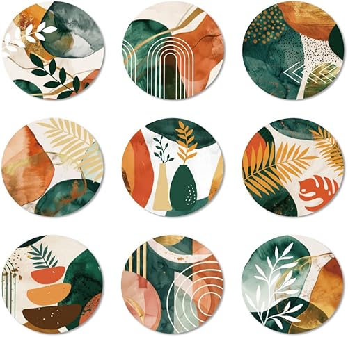 ANATTASOUL 9 posavasos de madera para bebidas, plantas de arte abstracto, tapete de madera colorido para decoración de mesa auxiliar, posavasos de