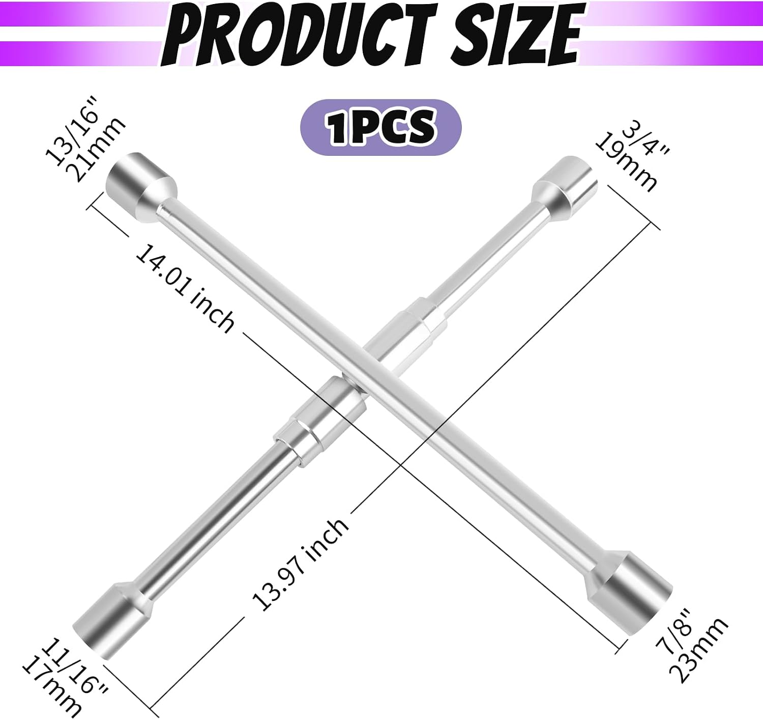 Foldable Car Lug Nut Removal Tool with (17/19/21/23mm),Cross 4 Way Lug Wrench for Quick & Labor-Saving Tire Lugs Nut Dismantle & Fasten,Universal Lugs Nuts Wrench for Cars,SUVs