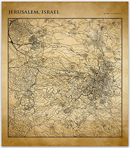 Jerusalem, Israel City Map Poster | Aesthetic Jerusalem Map Poster Travel Theme Decor | Holy City Modern Style And Vintage Map Home Office Decor | City Road Map Travel Souvenir Gifts Home Decor (24 x 36,Vintage)