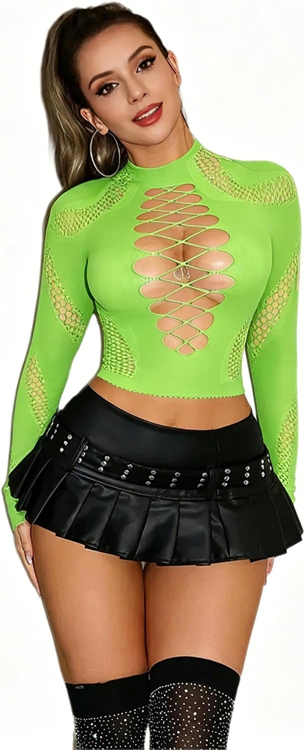 Womens Lingerie Fishnet Tops Mesh Baby Dolls One Piece Sexy Outfit Bodysuit