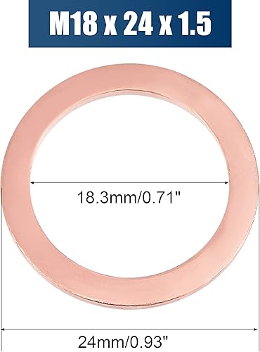 Miniatura 3 de uxcell Anillo de sellado plano de cobre M18 x 0.945 in x 0.059 in para tuerca de tornillo