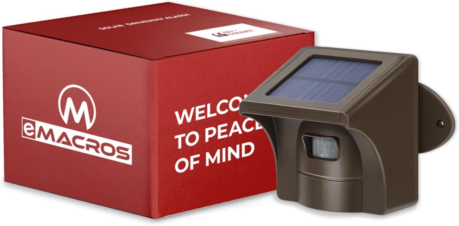 eMACROS Single Solar Sensor Incompatible with Pre-2022 Versions— 1/2 Mile Motion Sensor for Long Driveways, Homes & Large Properties, Outdoor Weatherproof Security Alert System (Single Sensor)
