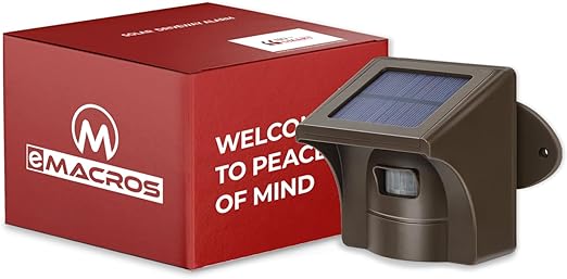 eMACROS Long Range Solar Wireless Driveway Alarm Outdoor Weather Resistant Motion Sensor & Detector-Security Alert System-Monitor & Protect Outside Property (only Sensor)