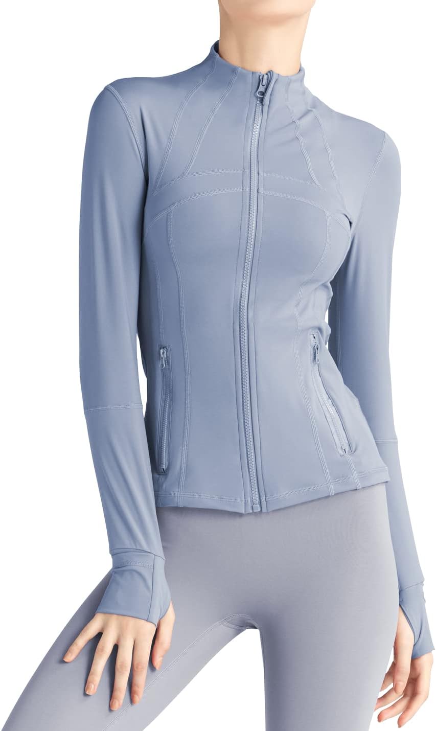 GacakyWomen's Slim Fit Workout Running Track Jackets Full Zip-up Yoga Athletic Jacket with Thumb Holes