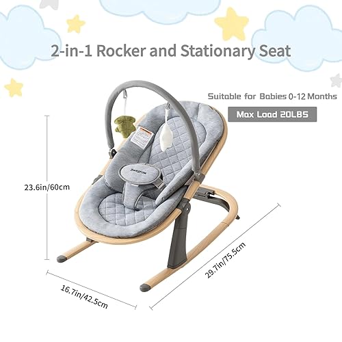 Miniatura 3 de Swegrow Mecedora para bebé 2 en 1, asiento inflable portátil para recién nacido con 3 alturas ajustables, balancín y opciones estacionarias, silla